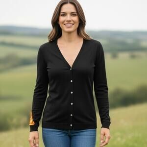 Eddie Bauer Cardigan Sweater Womens Medium Black 100% Silk Button Front